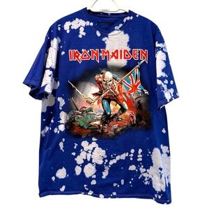 Iron Maiden Concert Blue White Short Sleeve T‎ Shirt 100% Cotton Size Large